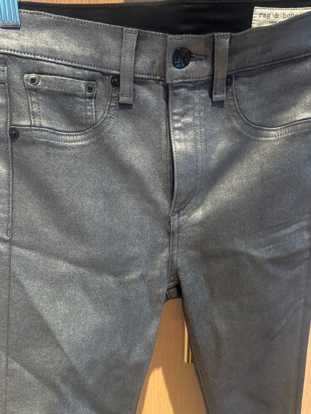rag & bone Silver-Gray Cropped Coated Pants